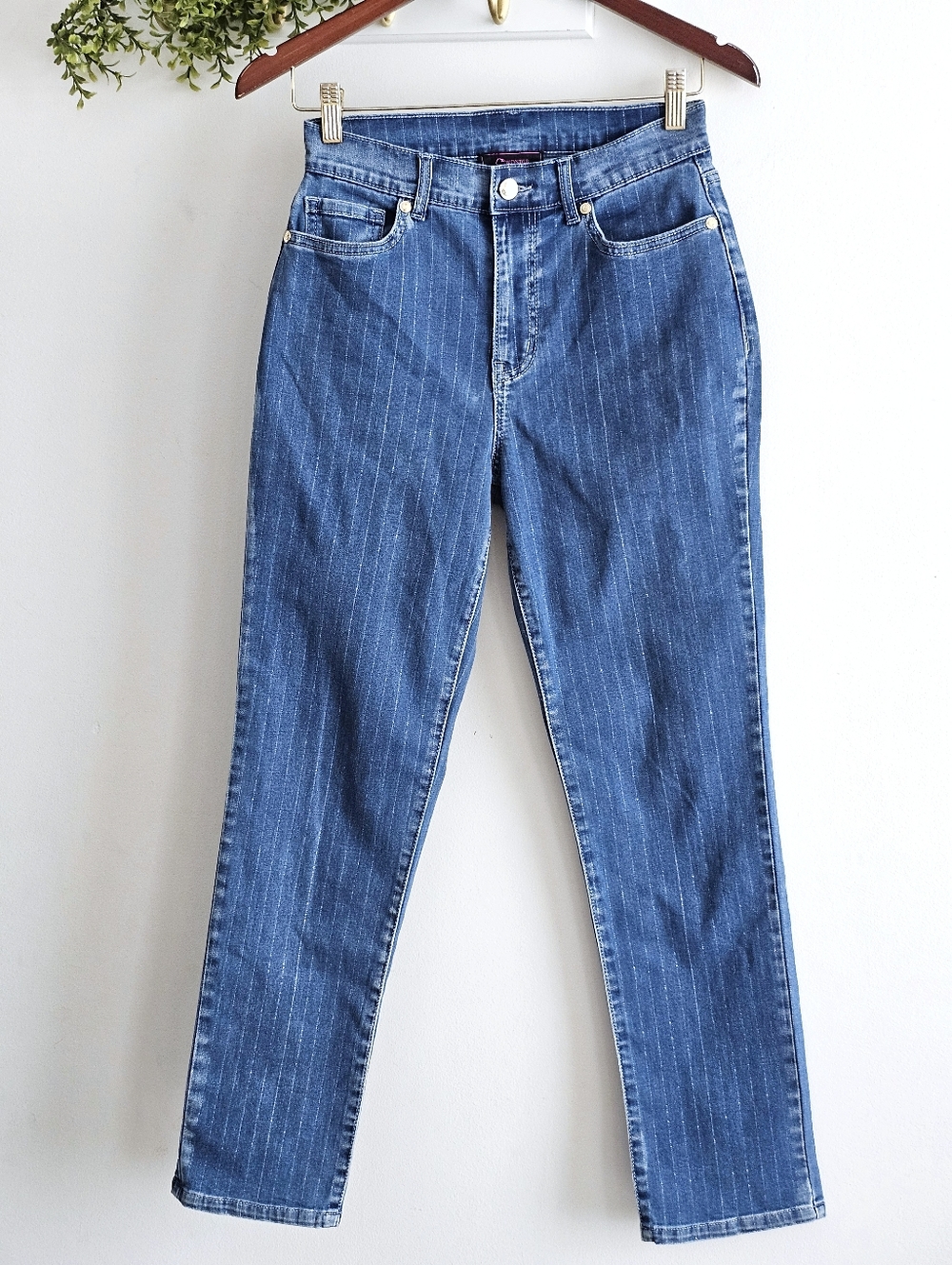 C Wonder Pinstripe Skinny Jeans Blue Size 2 Mid Rise Stretch Denim